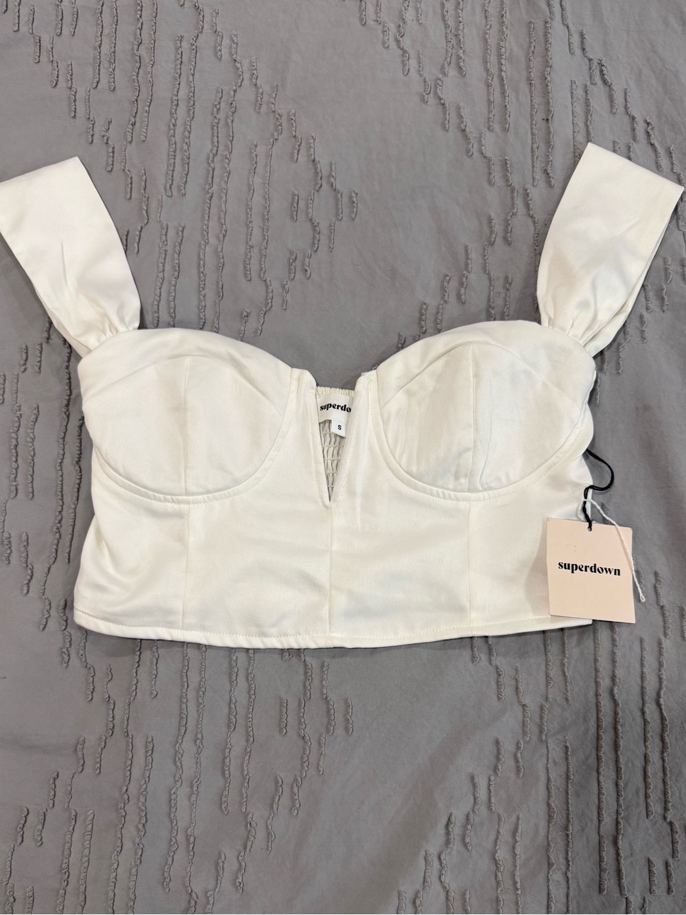 superdown Ivory Bustier Crop Top with Wide Straps